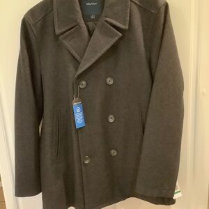 Men's NAUTICA Wool Blend Double Breasted Coat/Jacket Gray Size L NWT